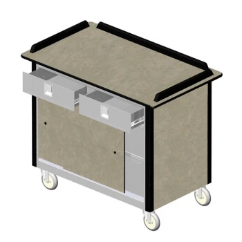 Lakeside 69020BS Stainless Steel Beverage Service Cart with 2 Utility Drawers and Beige Suede Laminate Finish - 26" x 44 1/2" x 37 3/4"