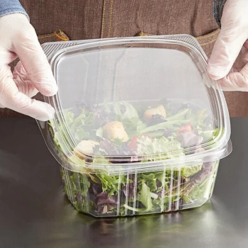 Choice 32 oz. Clear Recycled PET Hinged Deli Container - 50/Pack