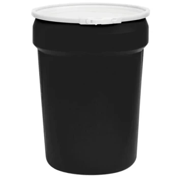 Eagle Manufacturing 1601MBLKB 30 Gallon Black Plastic Barrel Drum with 1/2" x 1 3/4" Bung Holes and Metal Lever-Lock
