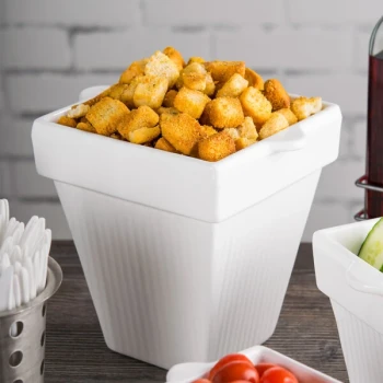 TableCraft CW1470W 2 Qt. White Cast Aluminum Square Condiment Bowl