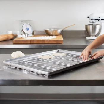 Chicago Metallic 42465 32 Mold Glazed Aluminized Steel Clustered Hot Dog Bun Pan