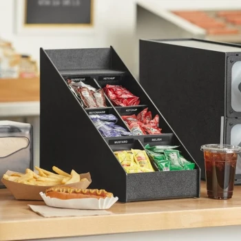 ServSense Black 6-Section Countertop Condiment Organizer - 8" x 18" x 12 1/2"