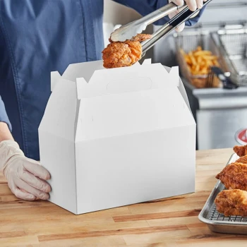 Southern Champion 9 1/2" x 5" x 5" White Barn Take-Out Lunch / Chicken Box with Handle - 125/Case