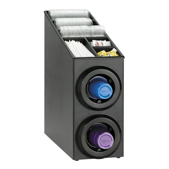 Dispense-Rite Black Polystyrene One-Size-Fits-All Countertop 2-Compartment Cup Dispenser with Built-In Lid / Condiment / Straw Organizer STL-SL-2BT