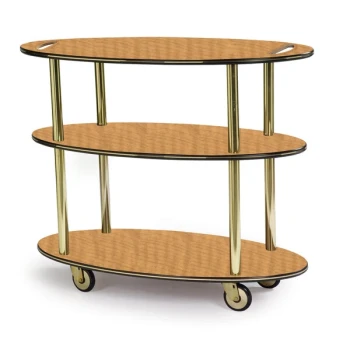 Geneva 36304-10 Oval 3 Shelf Laminate Table Side Service Cart with Handle Cutouts and Amber Maple Finish - 23" x 44" x 35 1/4