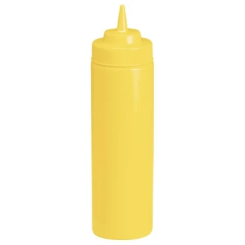 TableCraft 12463M 24 oz. Yellow WideMouth™ and Standard Cone Tip Squeeze Bottle with 63 mm Opening - 12/Pack
