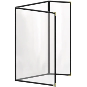 H. Risch, Inc. TEDQ Deluxe Sewn 8 1/2" x 14" Black 6 View Menu Cover with Gold Smooth Corners and Glossy Finish