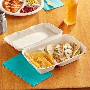 EcoChoice 9" x 6" x 3" Natural Plant Fiber 2-Compartment Take-Out Container - 200/Case