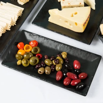 Cal-Mil 3459-137-65M Faux Slate 13" x 7" Platter with Raised Rim