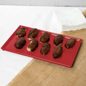 TableCraft CW2115R 10 1/2" x 6 1/2" x 3/8" Red Cast Aluminum Fourth Size Rectangular Cooling Platter