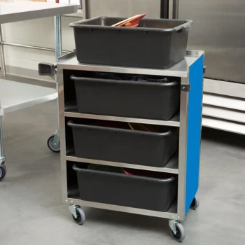 Lakeside 615BL Standard-Duty Stainless Steel Four Shelf Utility Cart with Enclosed Base and Royal Blue Finish - 16 1/2" x 27 3/4" x 32 3/4"