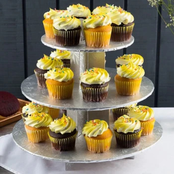 Enjay CS-SILVER 3-Tier Disposable Silver Cupcake Treat Stand - 6/Case