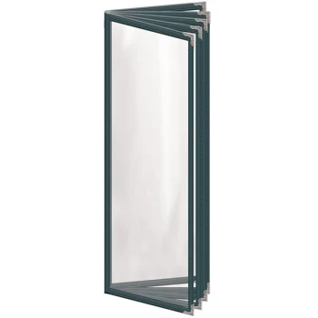 H. Risch, Inc. TE-10V Deluxe Sewn 4 1/4" x 14" Green 10 View Vinyl Menu Cover with Silver Decorative Corners and Gloss Finish