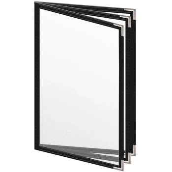 H. Risch, Inc. TETB Deluxe Sewn 5 1/2" x 8 1/2" Black 6 View Vinyl Menu Cover with Silver Smooth Corners and Matte Finish