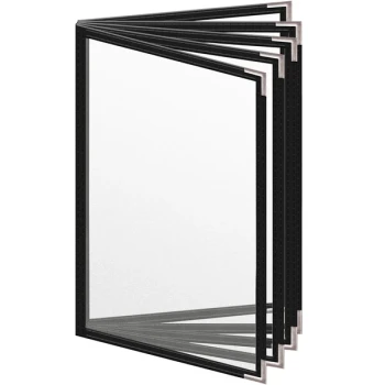 H. Risch, Inc. TE-10V Deluxe Sewn 5 1/2" x 8 1/2" Black 10 View Vinyl Menu Cover with Silver Smooth Corners and Matte Finish