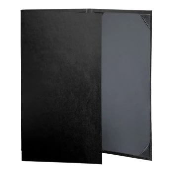 H. Risch, Inc. Oakmont 8 1/2" x 14" Black 3-Panel Menu Cover with Album Style Corners