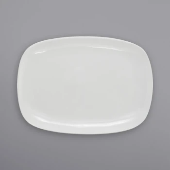 International Tableware Quad 14" x 9 1/2" Rectangular European White Coupe Porcelain Platter - 12/Case