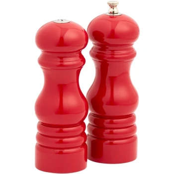 American Metalcraft PMSR62 6" Red Wooden Salt Shaker and Pepper Mill Set