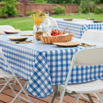 Choice 52" x 70" Royal Blue Textured Gingham Vinyl Table Cover with Flannel Back