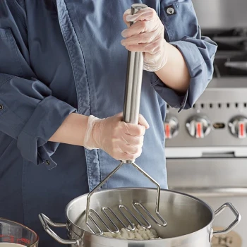 TableCraft 18 1/4" Stainless Steel Square-Faced Potato/Bean Masher 7418