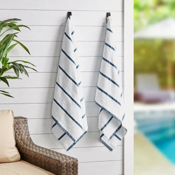 Hospeco Las Rayas 30" x 60" Navy Stripes Ring-Spun 100% Terry Resort Pool Towel - 15 lb. - 4/Pack