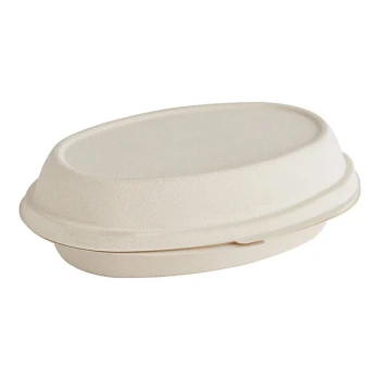 World Centric 32 oz. Compostable Fiber Burrito Bowl Clamshell with Leaf Plus - 250/Case