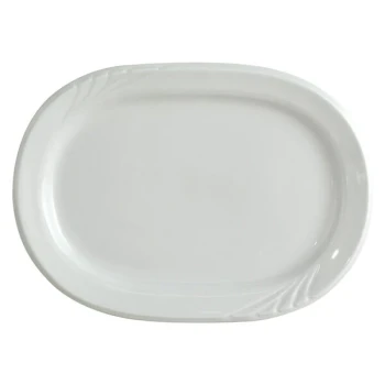 Tuxton YPH-137 Sonoma 13 7/8" Bright White Embossed Rim China Platter - 12/Case