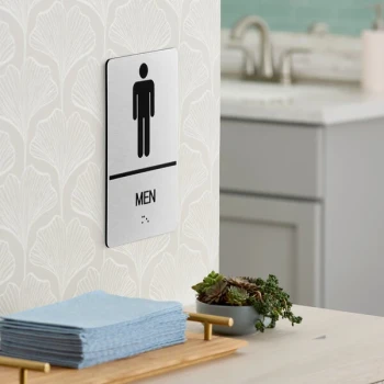 Lavex 9" x 6" Black / Silver Aluminum Composite Material Handicap Accessible Men's Restroom Sign with Braille