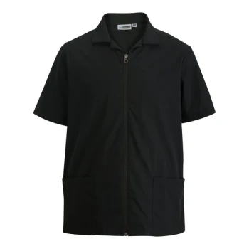 Edwards 4891 Men's Customizable Black Essential Full-Zip Service / Housekeeping Shirt - Poly / Cotton Blend - 2X