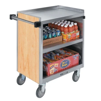 Lakeside 844HRM 3 Shelf Heavy Duty Stainless Steel Utility Cart with Enclosed Base and Hard Rock Maple Finish - 22 1/2" x 39 5/16" x 37"