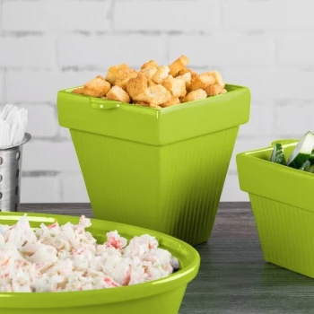 TableCraft CW1470LG 2 Qt. Lime Green Cast Aluminum Square Condiment Bowl