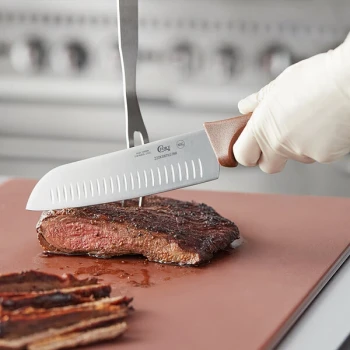 Choice 7" Santoku Knife with Granton Edge and Brown Handle