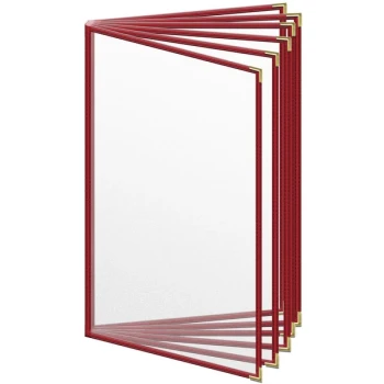 H. Risch, Inc. TE-12V Deluxe Sewn 8 1/2" x 14" Red 12 View Vinyl Menu Cover with Gold Smooth Corners and Matte Finish