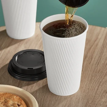 Choice 16 oz. Double Wall Ripple White Paper Hot Cup and Black Lid - 100/Case