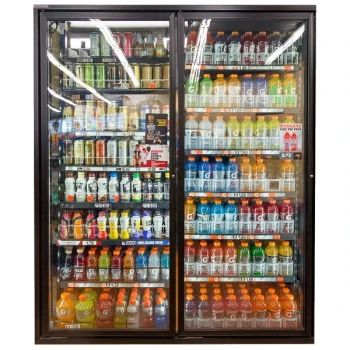 Styleline CL2672-HH 20//20 Plus 26" x 72" Walk-In Cooler Merchandiser Doors with Shelving - Satin Black, Left Hinge - 2/Set