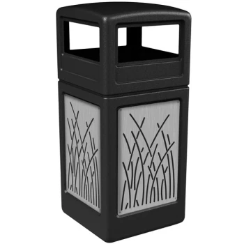 Commercial Zone 732916199 42 Gallon Black Square Trash Can with Stainless Steel Reed Panels and Dome Lid