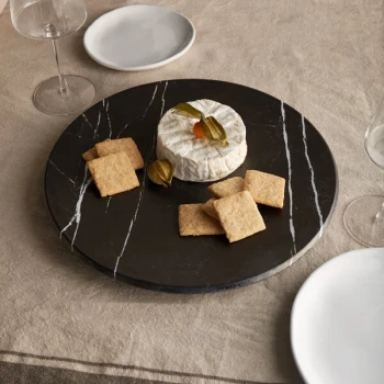 American Metalcraft MB14 14" x 1 1/8" Round Melamine Serving Board / Charger - Faux Black Marble
