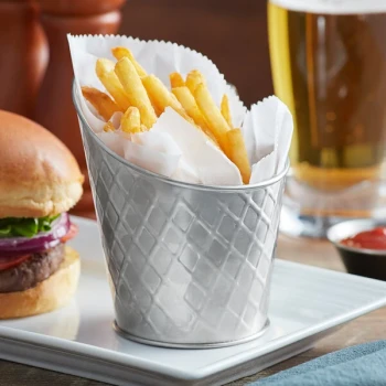 TableCraft 10042 Lattice 10 oz. Angled Stainless Steel Fry Cup