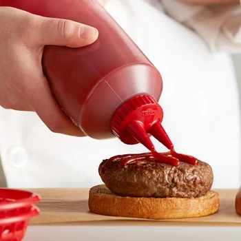Vollrath 2224-1302 Traex® Color-Mate™ 24 oz. Clear Twin Tip™ Standard Squeeze Bottle with Red Cap