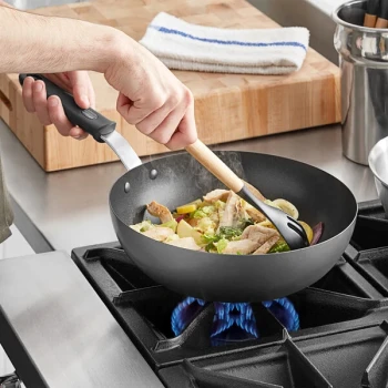 Vollrath 11" SteelCoat x3 Non-Stick Carbon Steel Stir Fry Pan with Black Silicone Handle 592350