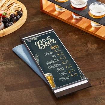 Choice 4 1/2" x 12 1/2" Customizable Dark Wood Color Menu Holder / Presenter with Straps