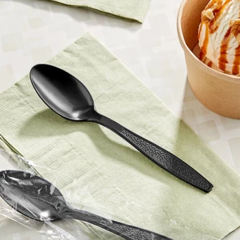Choice Black Extra Heavy Weight Wrapped Polystyrene Plastic Teaspoon - 1,000/Case