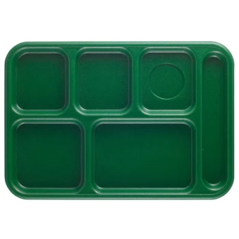 Cambro 10146CW119 Camwear® 10" x 14 1/2" Right Handed Heavy-Duty Polycarbonate NSF Sherwood Green 6 Compartment Serving Tray - 24/Case