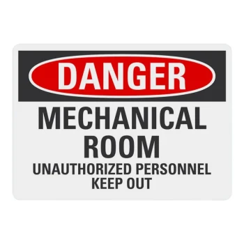 Lavex 14" x 10" Engineer-Grade Reflective Adhesive Vinyl "Danger / Mechanical Room / Unauthorized Personnel Keep Out" Safety Label