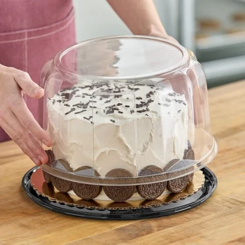 D&W Fine Pack 9" High Dome Cake Display Container with Clear Scalloped Dome Lid - 25/Pack