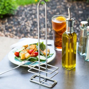 TableCraft 4 1/4" x 2 1/2" x 12 3/4" Chrome Olive Oil / Vinegar Cruet Rack - 6/Case