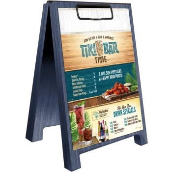 Menu Solutions WDSD-CL-B 5" x 7" Denim Wood Sandwich Menu Board Tent with Clip