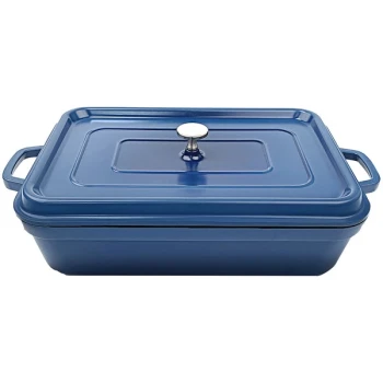 GET Heiss 7.5 Qt. Cobalt Blue Enamel Coated Cast Aluminum Rectangular Roasting Pan with Lid CA-017-CB/BK/CC