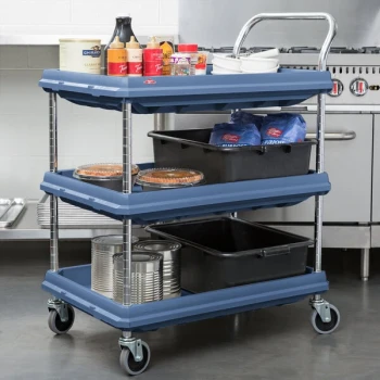 Metro BC2030-3DMB Utility Cart with Three Deep Ledge Shelves and Microban® Protection 32 3/4" x 21 1/2" Slate Blue