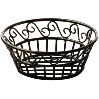 American Metalcraft BLSB80 Ironworks Black Wrought Iron Round Scroll Bread Basket - 8" x 3"